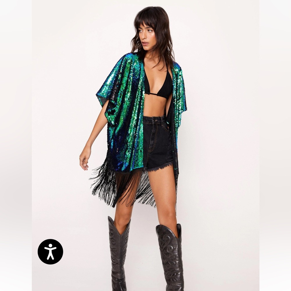 Nasty Gal Sequin Kimono Size Large